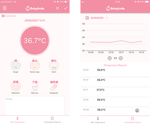 連動アプリ「体温くん」/対応OS iOS10.0以降（iPhone5以降） Android5.0以降